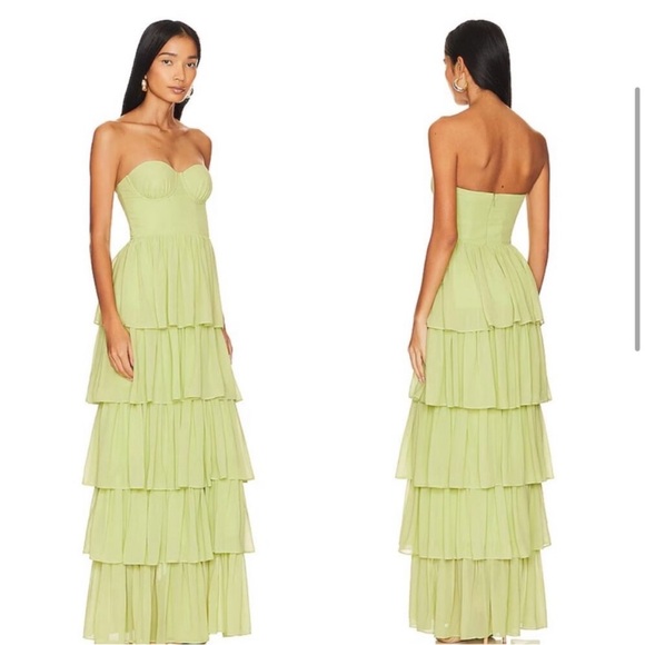Lovers + Friends NWT Small Hattie Gown Green Strapless Tiered Dress - Picture 3 of 9